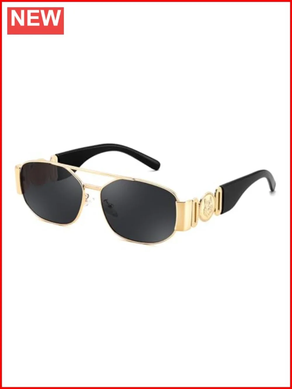 Retro Rectangle Aviator Sunglasses with Chunky Frame UV400 Protection